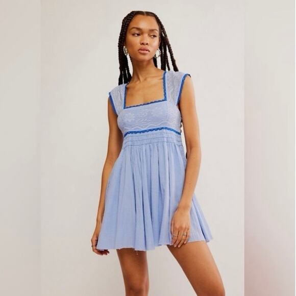 Free People Dresses & Skirts - Free People Heartland Mini Dress Sleeveless Blue size Large
